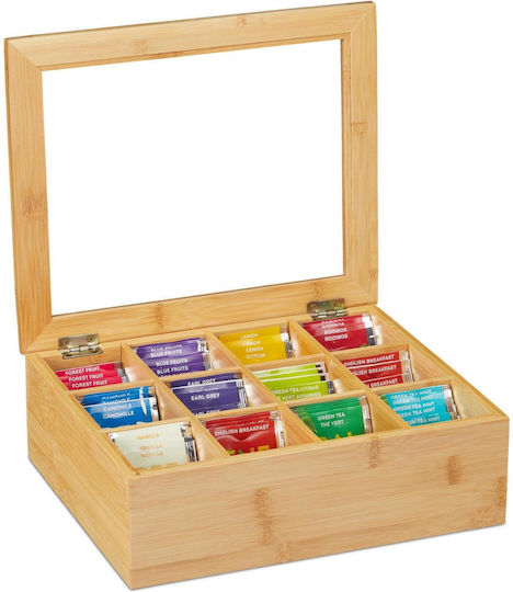 Relaxdays Wooden Brown Tea Box with Lid 23x9x28cm