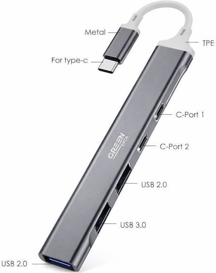 Green Lyca Hub 5 Θυρών USB 3.0 με σύνδεση USB-C Γκρι