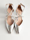 Synthetic Leather Pointed Toe Silver Medium Heels with Strap