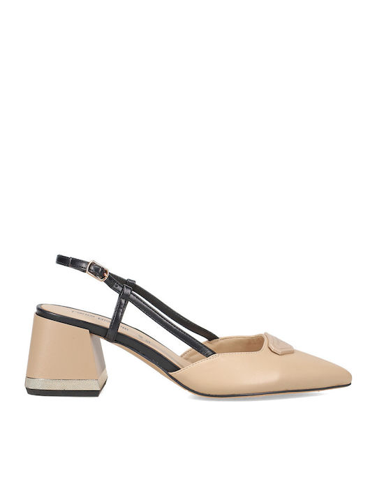Pointed Toe Beige Heels with Strap