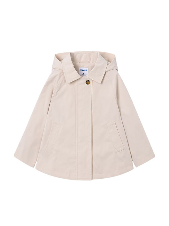 Kids Long Windproof Coat with Hood Ecru