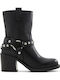 Leder Damen Stiefeletten Schwarz