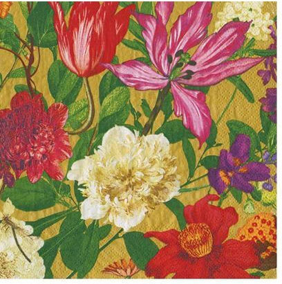 Xαρτοπετσέτες Cocktail Dutch Floral Gold Palazzo 12.5x12.5cm Caspari 20 Tεμάχια