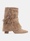 Suede Women's Cowboy Boots with High Heel Beige