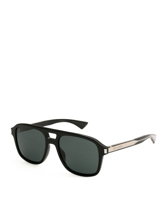 Ysl Men's Sunglasses with Black Horn-Rimmed Frame and Black Lens