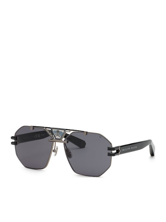 Philipp Plein Men's Sunglasses with Black Metallic Frame and Black Lenses SPP077V 0K59