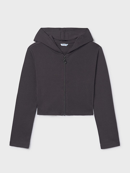Kinderstrickjacke Baumwolle mit Kapuze grau