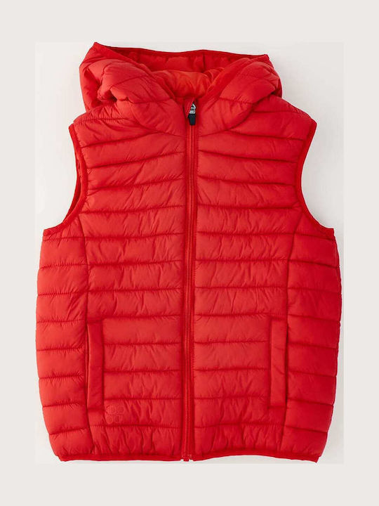 Kids Quilted Sleeveless Coat with Hood Red