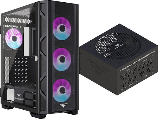 Preyon Nest Meshy+ Gaming Midi Tower Computer Case with Side Window and RGB Lighting Black