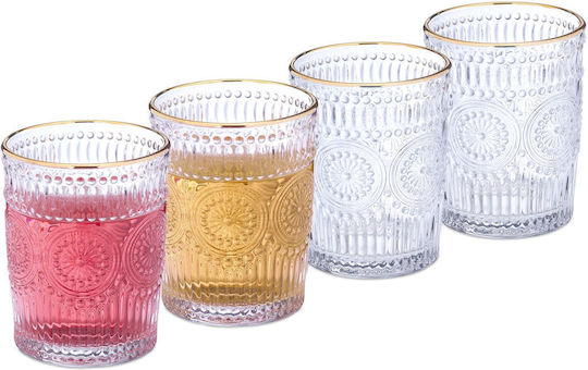 Relaxdays Set de pahare Cocteiluri / pentru apa din Sticlă în Culoarea Aur 300ml 4buc