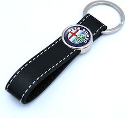 Leather Keychain Strap Black Logo Enamel Alfa Romeo 10256-k