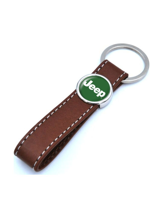 Leder Schlüsselanhänger Braun Logo Emaille Jeep 10283-k