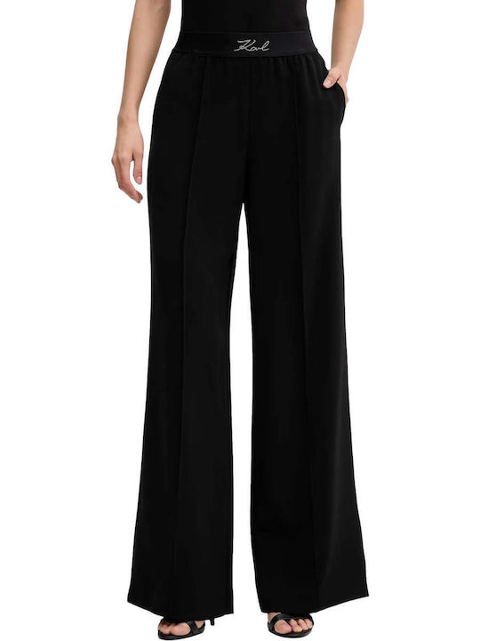 Women's Fabric Trousers with Elastic Straight Line Black