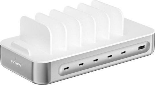 4Smarts Βάση Φόρτισης με 2 Θύρες USB-A και 4 Θύρες USB-C 100W Power Delivery σε Ασημί χρώμα (541281)