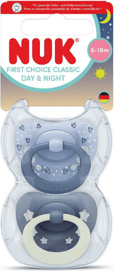 Nuk First Choice Classic Day & Night Pacifiers Silicone Night with Case Blue for 6-18 months 2pcs