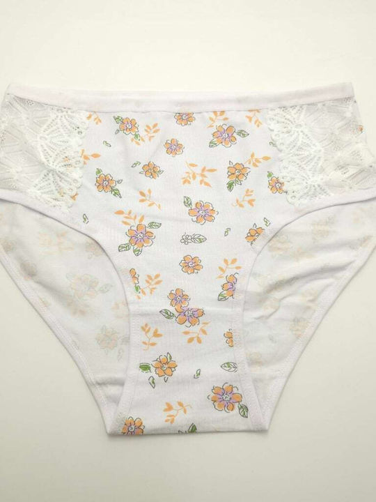 Power Flower Cotton Women's Briefs with Lace White