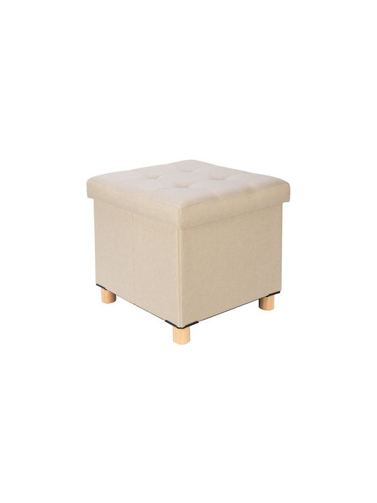 Stool For Living Room Collapsible With Storage Space Upholstered with Fabric Beige 38x38x34cm
