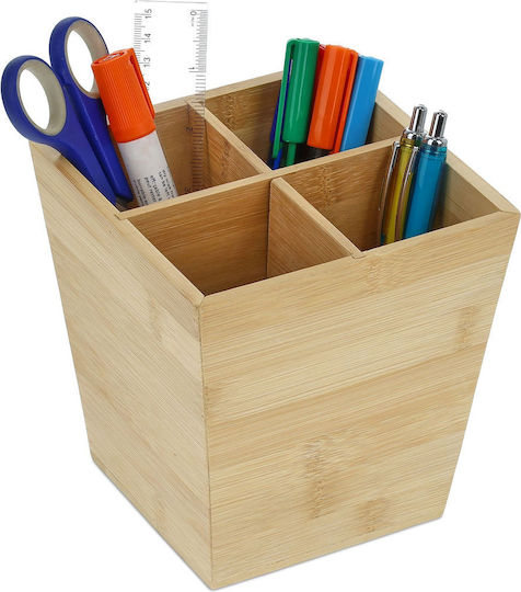 Bamboo Pen Holder 4 Compartments Relaxdays Bamboo