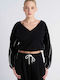 Γυναικείο Crop Top Βαμβακερό με V Λαιμόκοψη Black