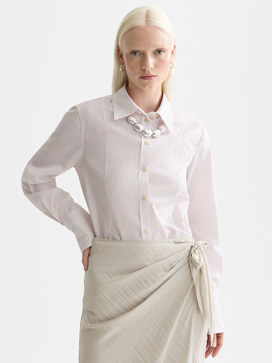 Women's Striped Long Sleeve Shirt Ecru