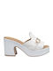 Leather Mules with Chunky Low Heel in White Color