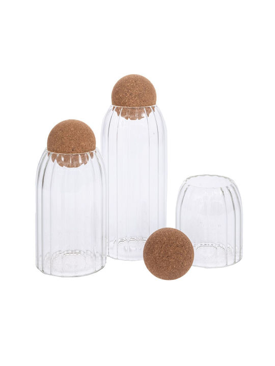 Iliadis Set of 3 General Use Glass Transparent Vases with Cork 9x9x10cm 3 Pieces