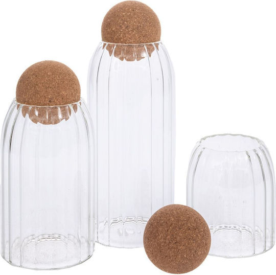 Iliadis Set of 3 General Use Glass Transparent Vases with Cork 9x9x10cm 3 Pieces