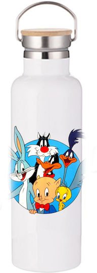 Термос Бутилка Looney Tunes 750ml Бамбук Бял