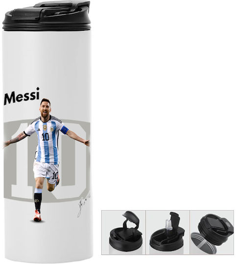 Thermos Bottle Double Lid Messi 600ml White