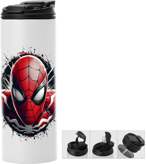Μπουκάλι Θερμός Διπλό Καπάκι Spiderman 600ml Λευκό