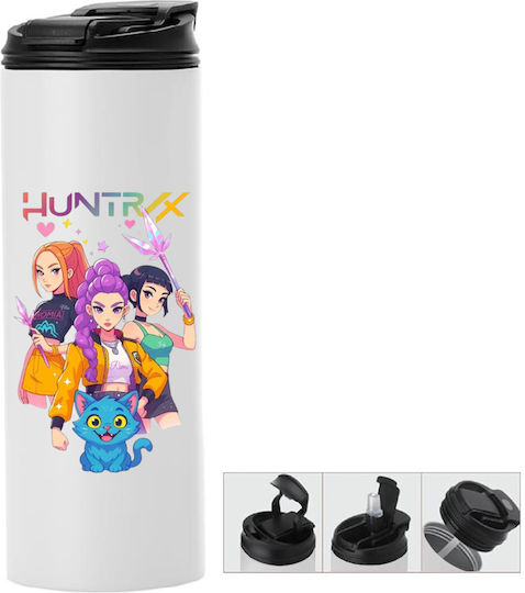 Термос Бутилка Двойна Капачка Huntrix 600ml Бял