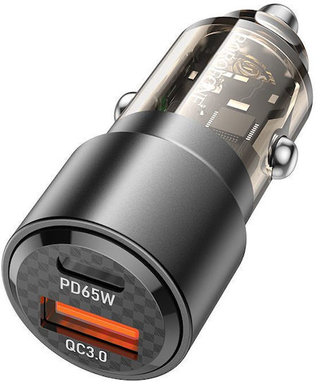 Borofone Auto-Ladegerät 83W Schnellladung mit Anschlüssen: 1xUSB 1xType-C Schwarz Farbe
