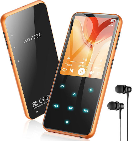 Agptek 64 Gb Mp3 Player Bluetooth 5.3 Ecran de 2.4 Inch Set Căști Cablu Usb Type C Suportă Card Până la 128gb Difuzor Radio Fm E-book Alarmă Portocaliu