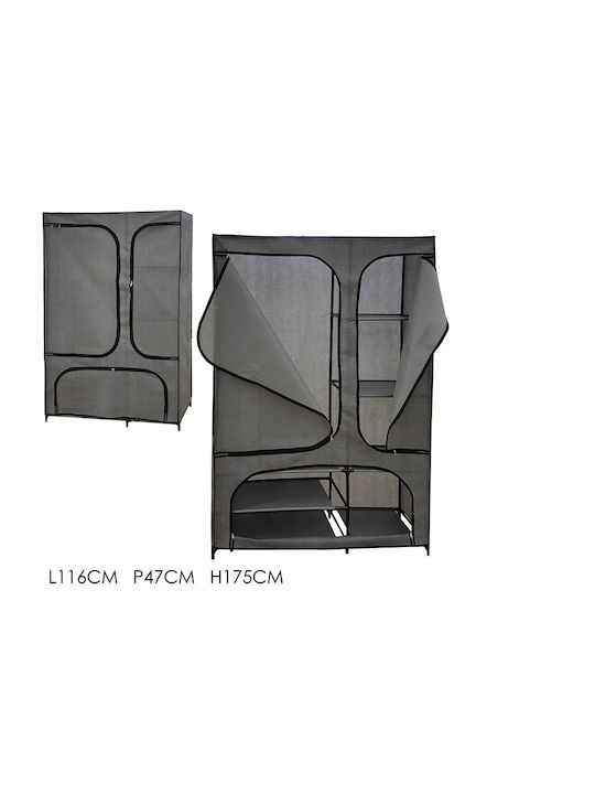 Vestiamo Casa Fabric Wardrobe with Zipper and Shelves in Gray Color 115x45x170cm