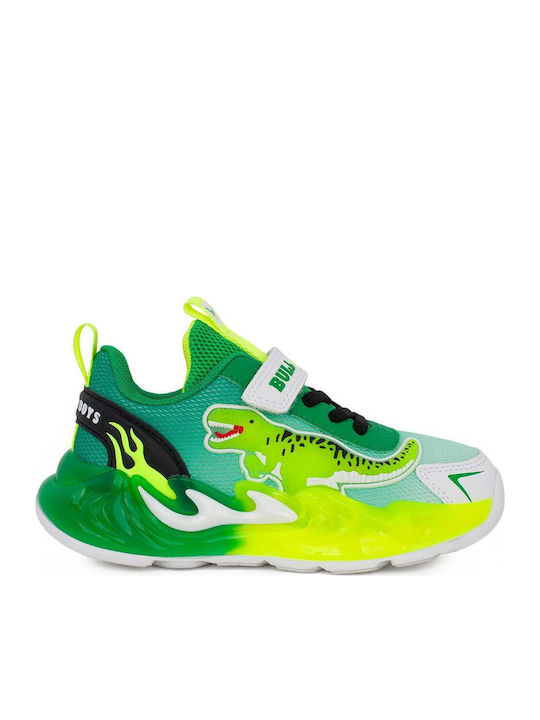 Παιδικά Sneakers Ανατομικά με Σκρατς & Φωτάκια Πράσινα