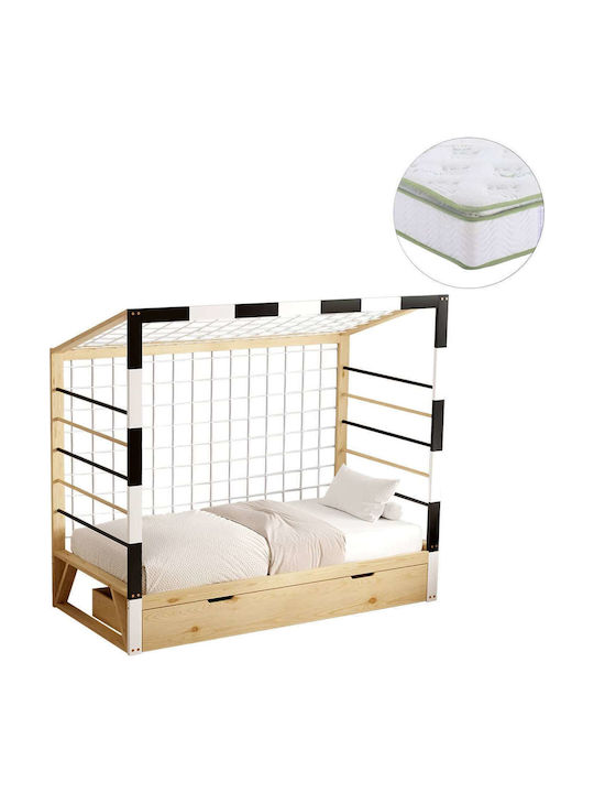 Kids Bed Single with Mattress and Storage Space Beige 90x190cm