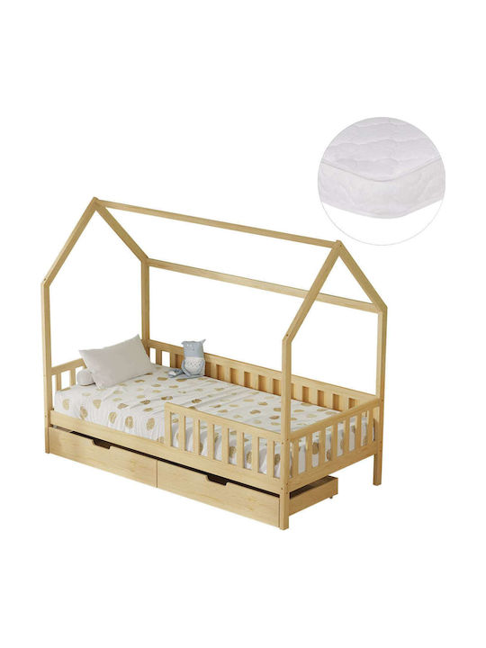 Kids Bed Single with Mattress & Storage Space Beige 90x190cm
