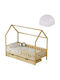 Kids Bed Single with Mattress & Storage Space Beige 90x190cm