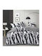 Pucioasa Set Husă de Pilotă Dublă cu 4 Fețe de Pernă & 1 Cearsaf 200x220 Black And White