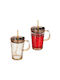 Relaxdays Set de pahare Cocteiluri / pentru apa din Sticlă în Culoarea Maro cu pai 450ml 2buc