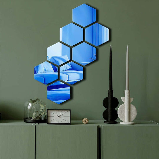 Wallity Oglindă de Perete cu Albastru Ramă din Plastic 60x44cm 1buc