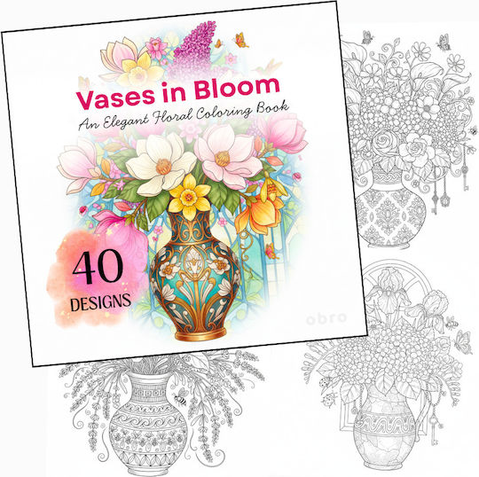Anti-stress Coloring Book Adults – Mandala Style Flower Vases Thick Pages 40 Illustrations Obro