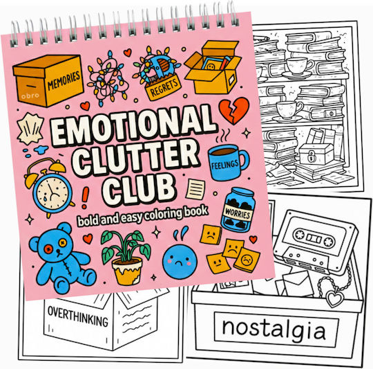 Obro Thick Page Coloring Book – Emotional Clutter Club Whimsical Coco Wyo Style Stress Relief Adults