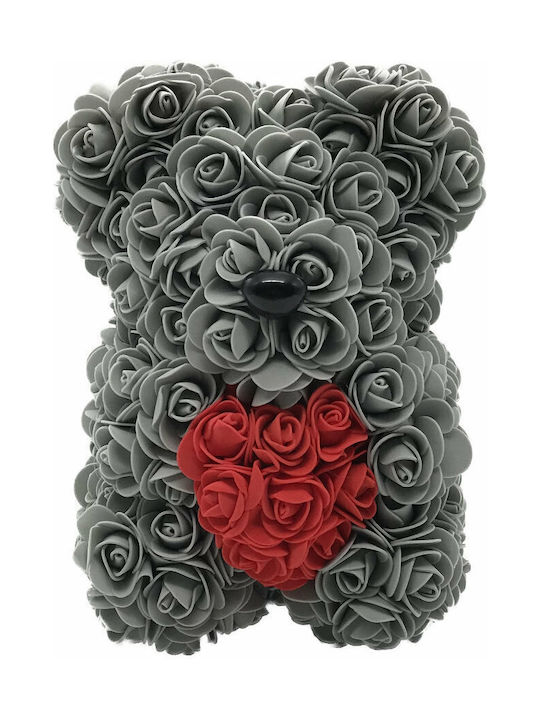 Плюшено Мече Изкуствени Рози Rose Bear Сиво Червено Сърце B401