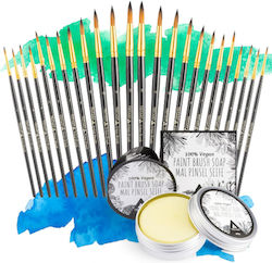 Set 24 Pensule De Pictură Tritart Vegan Rotund Cu Vârf Ascuțit Săpun De Curățare Acuarelă Acrilic Ulei