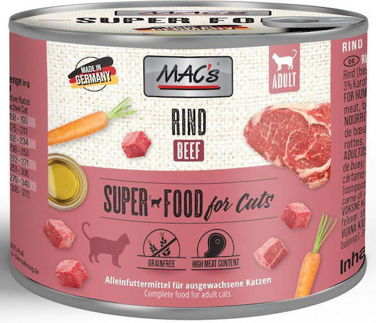 Mac's Nassfutter für Katzen in Dose mit Rindfleisch 200gr