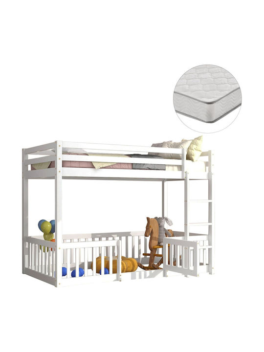 Pat Pentru Copii Tip Loft Bed Single Alb Cu Saltea 90x190cm
