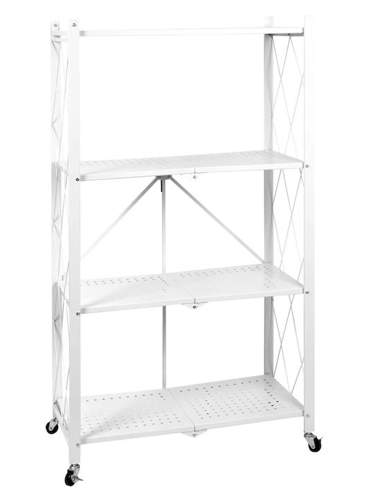 General Trade Metallic Rack With 4 Tiers With Wheels White 71x34x124cm Folding