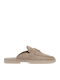 Flat Suede Mules in Beige Color