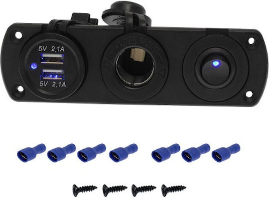 Set Dual USB Car Charger Lighter Socket 12v Blue Built-in Panel Switch Base W18388